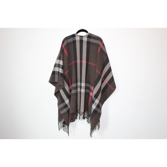Mer Sea Classic Travel Wrap Plaid Fringe Poncho Brown MerSea One Size OS H14279 - Picture 6 of 10